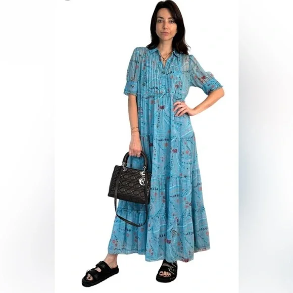 Zadig and voltaire medium turquoise rapidly print psyche maxi dress .